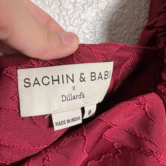 Sachin & Babi New Gabby Maroon Red Floral Jacquard Puff Sleeve Midi Dress Size 8 - Picture 12 of 14